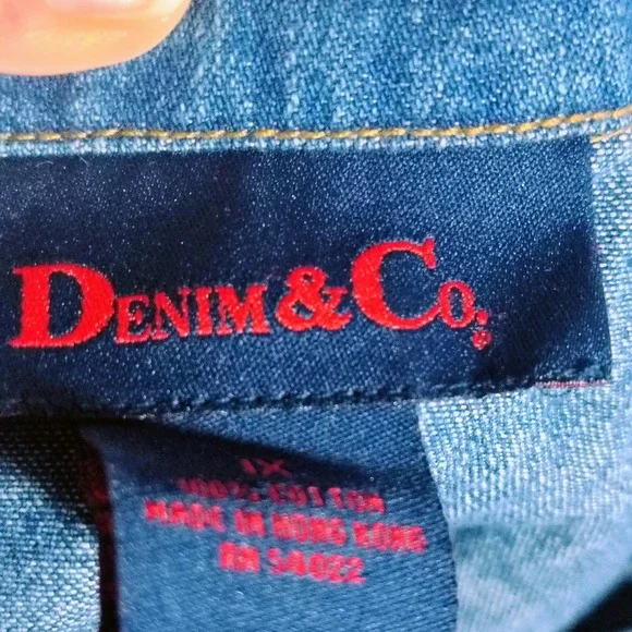 DENIM &‎ CO cowgirl 1X Blue Denim Button Front Blazer Jacket 100% Cotton vintage - Picture 5 of 8